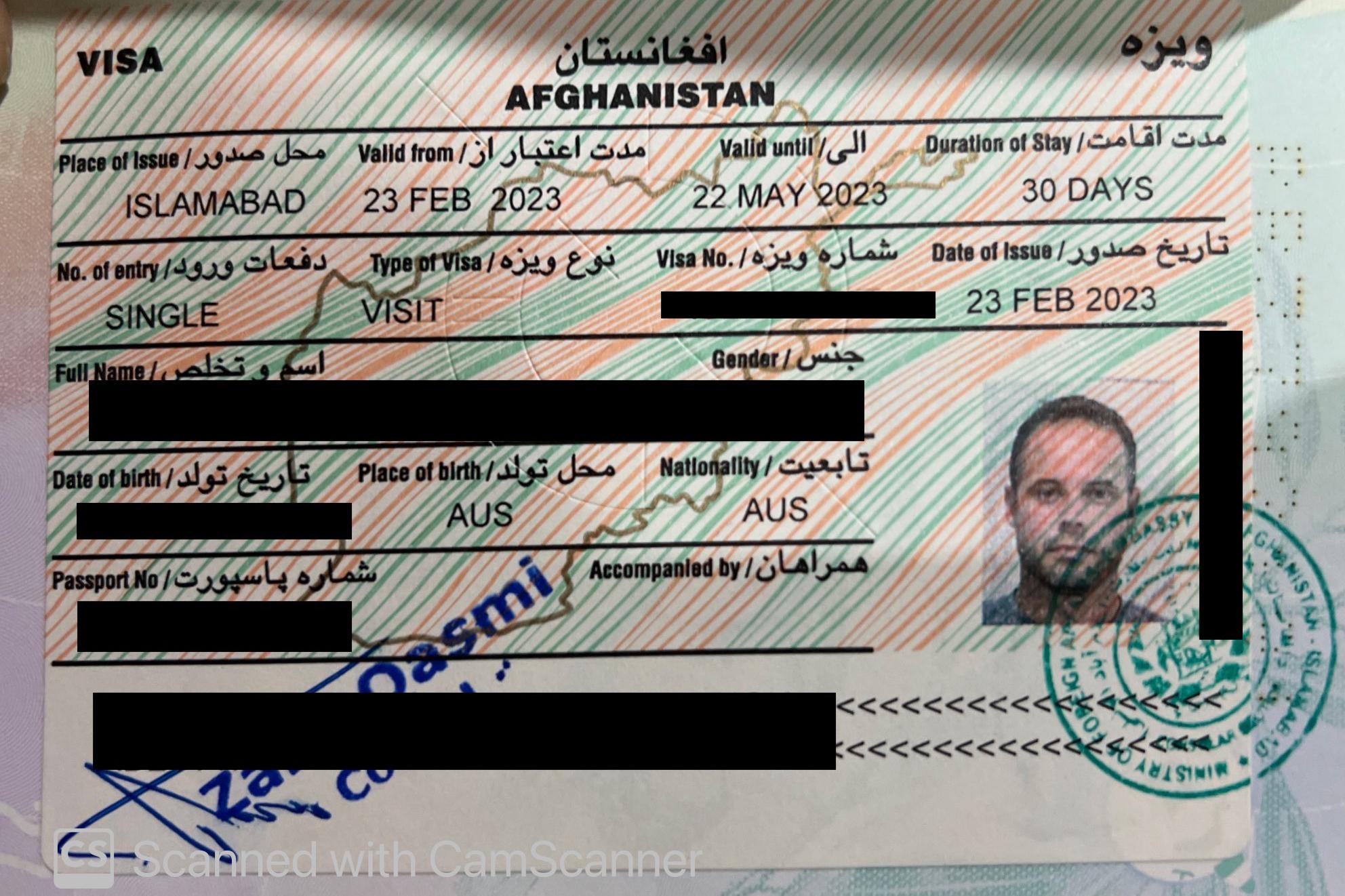 tourist visa to afghanistan